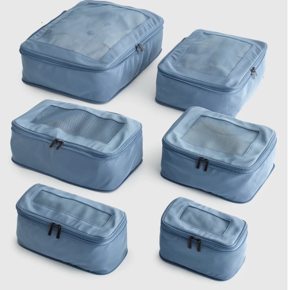 Quince Nylon Compression Packing Cubes - Set of 6, Blue